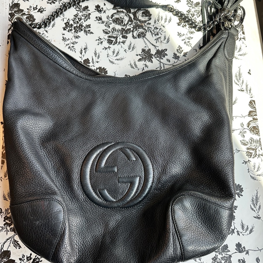 👜 Authentic Gucci Soho Leather Hobo Bag – Black Pebbled Leather